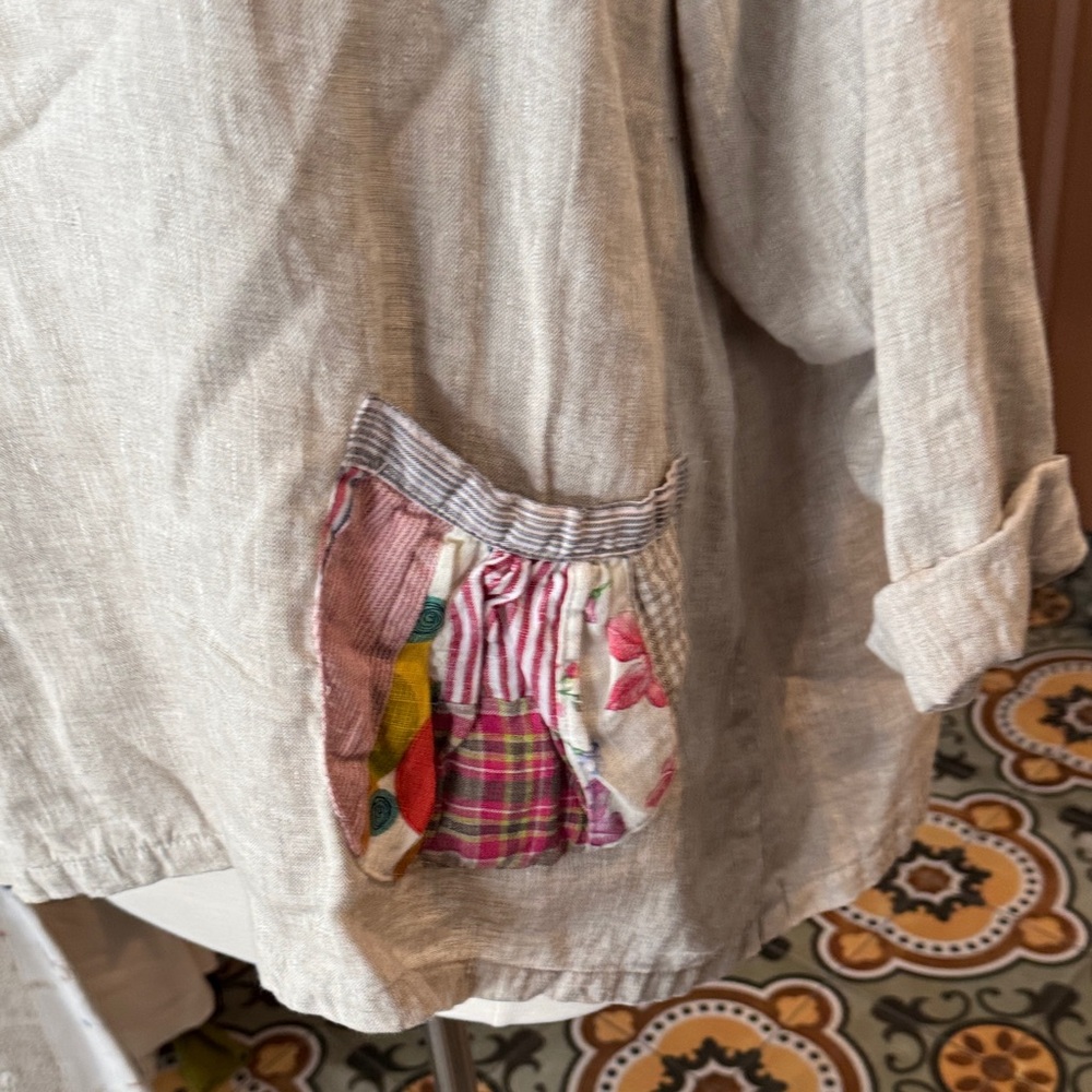 Boho Patchwork Linen Tunic Top - Neutral - image 3